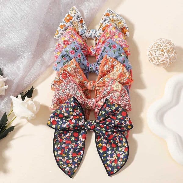 6pcs Elegant Floral Cotton Kids Bows Spring Butterfly Hair Clip Fashion Print Barrette for Women Girls Sweet Hairpin Accessories 260331 Y260528