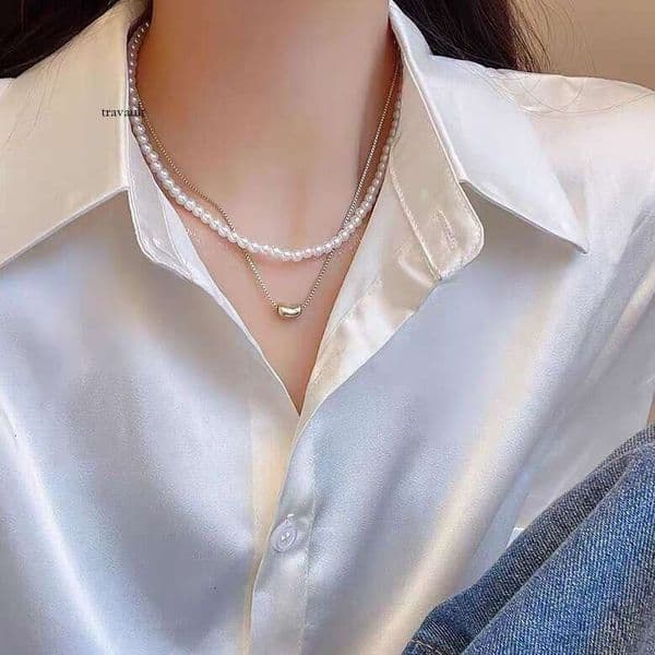 Double-layer pearl necklace for women, 2025 new popular model, light luxury niche high-end layered collarbone chain neck accessory