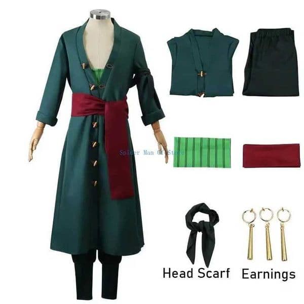 Roronoas Cosplay Come Anime Kimono Robe Zoro Cloak Uniform Halloween Outfits With Earrings For Comic Con L260528
