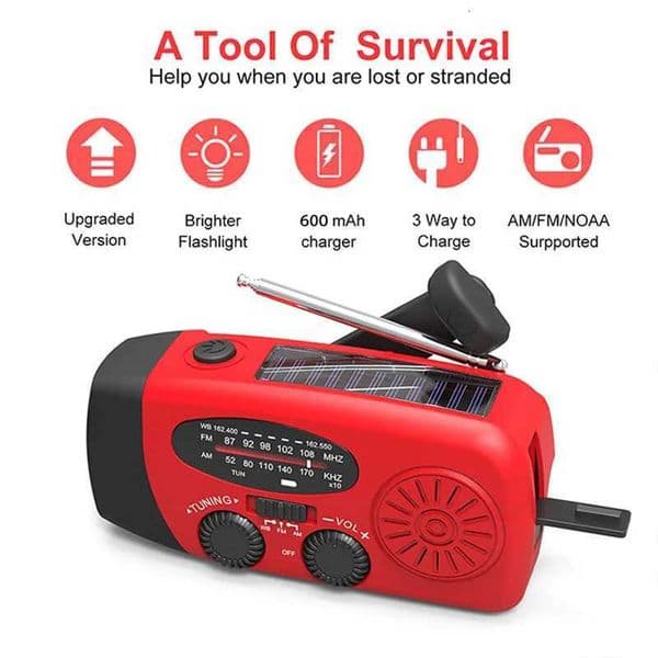 Solar Hand Crank Powered Camping Light With AM/FM Radio Outdoor 2000mAh USB Charging Multifunctional Hand Dynamo LED Flashlight M260527