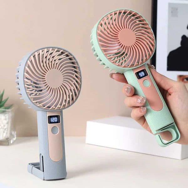 Digital Display Handheld Fan Mini Portable USB Rechargeable 2 in 1 Desktop Standing Cooling Fan for Office Travel Outdoor C260528