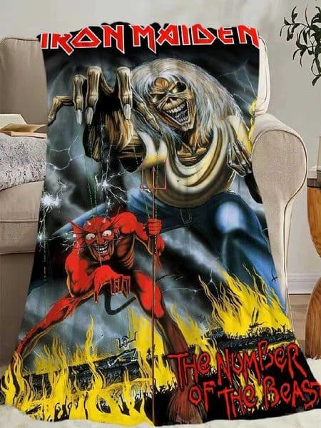 VIKAMA Iron Maiden Band Album Pattern Blanket Skeleton Devil Flame Black Clouds Soft Skin friendly Non shedding Theme Space C260528