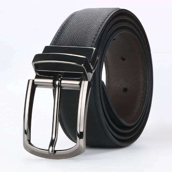 1pc Men's Business Genuine Leather Cowhide Belt, Rotating Pin Buckle Casual For Men, Double-sided Wear Belt 26L0528