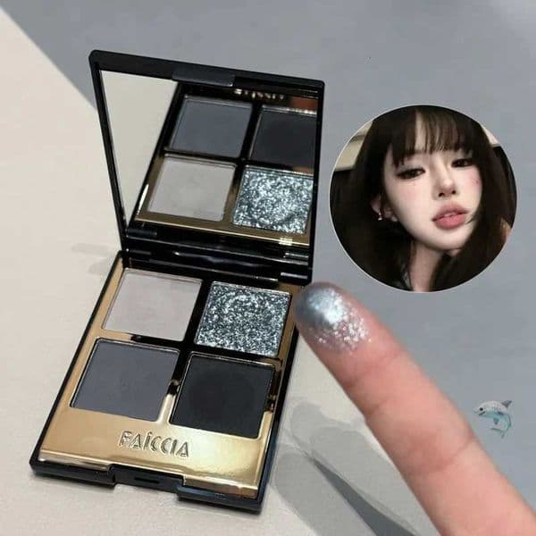 4-Color Sparkling Eyeshadow Palette Smoky Black Eye Shadow Matte Glitter Eye Pigment Long Lasting Waterproof Eyes Makeup Palette M260527