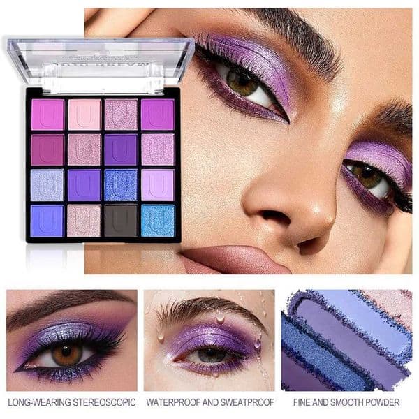 Glitter Matte Multi-Finish Eyeshadow Palette 16-Color Red/Green/Purple MixEasy Apply Long-Lasting Waterproof for Xmas Winter M260527