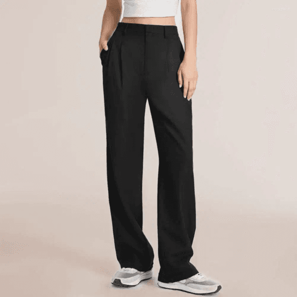 Women's Pants Women Suit Elegant With Pockets Straight Wide Leg Office Trousers For Workwear Button Zipper Solid