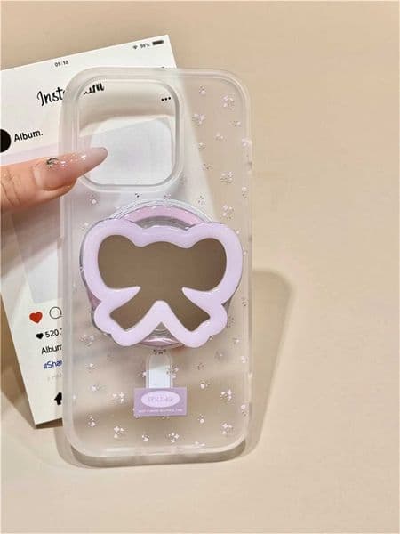 Korean Ins Full Screen Gentle Purple Floral Bow For Phone Case For iPhone 11 12 13 14 15 16 17 Air Pro Max Plus Cover Z260528