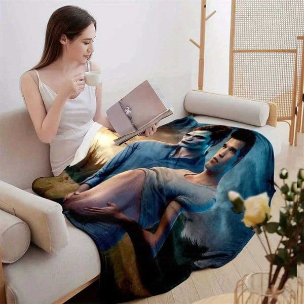 Twilight Saga Edward Bella Throw Blanket - Soft Flannel for Couch Bed Office Camping Gift for Fans-USA Local Delivery C260528