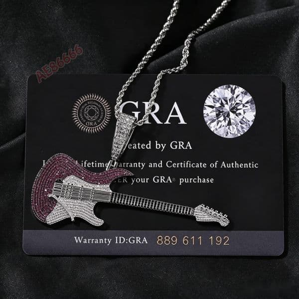 New Fashion Hip Hop Guitar Pendant Necklace 925 Sterling Silver VVS Moissanite Iced Out Musical Instrument Charm Unisex Statement Jewelry for Men Women Party Gift