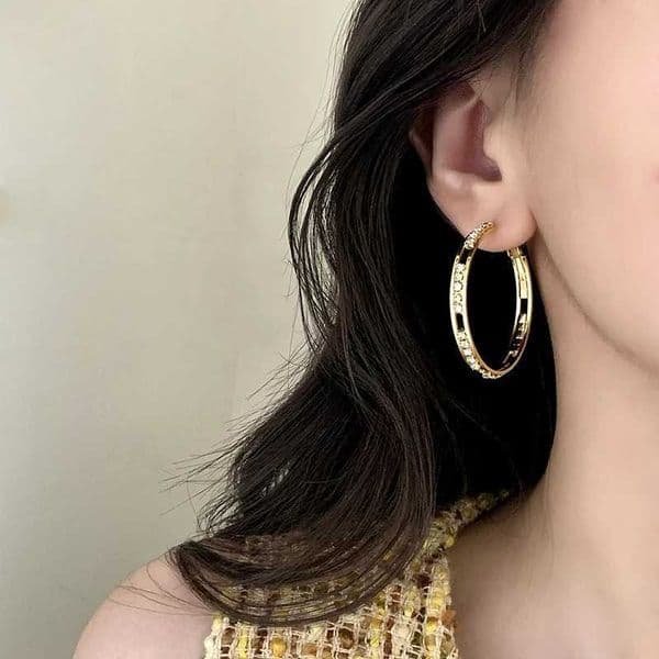 Silver Color Zircon Hollow Round Hoop Earrings for Women Geometric Fashion Jewelry Minimalist Trendy Accessories M260527