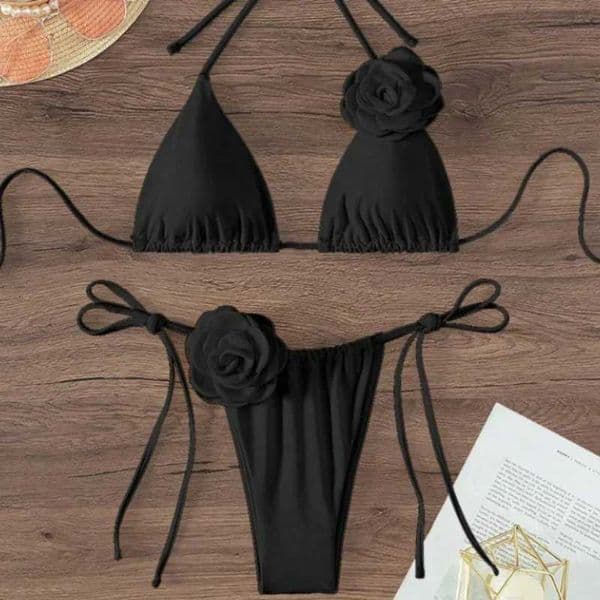 S - L Sexy 3D Flowers Halter Strappy Bikini Women Swimwear Female Swimsuit Two-pieces Bikini Set Bather Bathing Suit Swim M260527