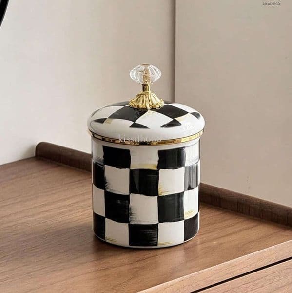 Diamond covered classic checkered tea set, bone china teapot, coffee set, black and white checkered wooden handle, slanted mouth, 2.5-liter kettle