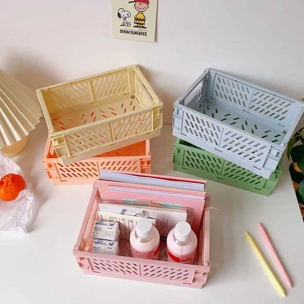 Foldable Storage Box with Handles Collapsible Crate for Toys Cosmetics Desk OrganizationJ260527