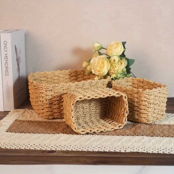 Cute Woven Storage Basket 3pcs Woven Storage Basket Paper Rope Organizing Basket Small Cute Gift for Decoration J260528