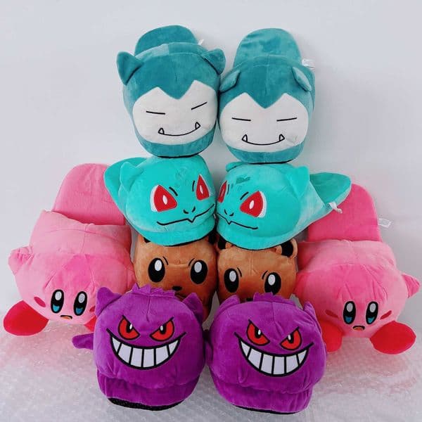 Stitch Gengar Kirby Eevee plush shoes parent-child couple indoor furry slippers L260528UFRB