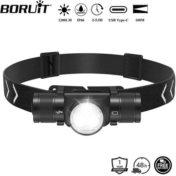 BORUiT HP330 3LEDs Headlamp 1200LM Powerful Type-C Rechargesble Headlight Waterproof Camping Fishing Head Torch Lantern S260527