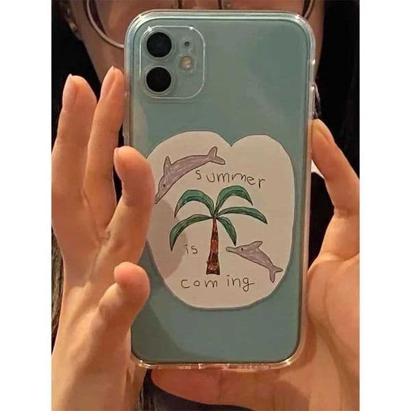 Dolphin Coconut Tree Cartoon Beverage Bottle Cute Phone Case For iPhone 16 15 14 13 12 11 Pro XR X Max 7 8 Plus MINI y2k Cover Z260528