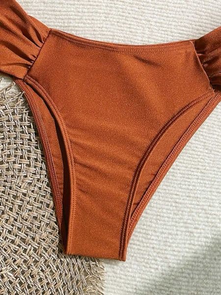 Sexy Pleate High Waist Bikini Set 2025 Women Orange Metal Buckle Push Up Two Piece Swimsuit Beach Bathing Suit Holiday Swimwear C260527