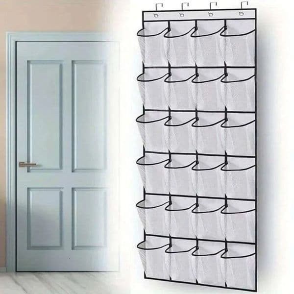 Designer 24 Grid Wall Mounted Sundries Shoe Organiser Fabric Closet Bag Storage Rack Mesh Pocket Clear Hanging Over art The Door Cloth Box Free Shipping 8 9