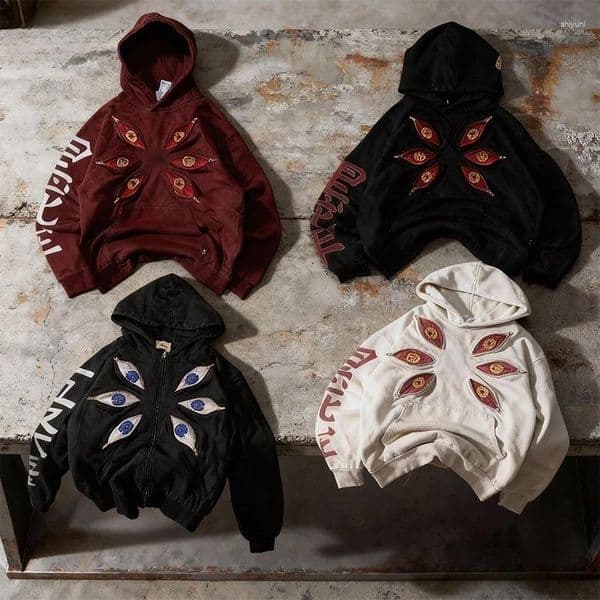 Men's Hoodies Harajuku Kokushibo Six Eye Oversized Anime Gothic Streetwear Men Women Casual Fashion Clothing Pullover Sweatshirt