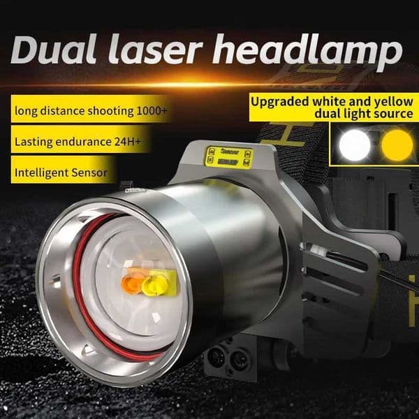 Ultra High Power Headlight White Laser Super Bright LED Headlamp IR Sensor Waterproof Head Flashlight Rechargeable Lamp Fishing S260527