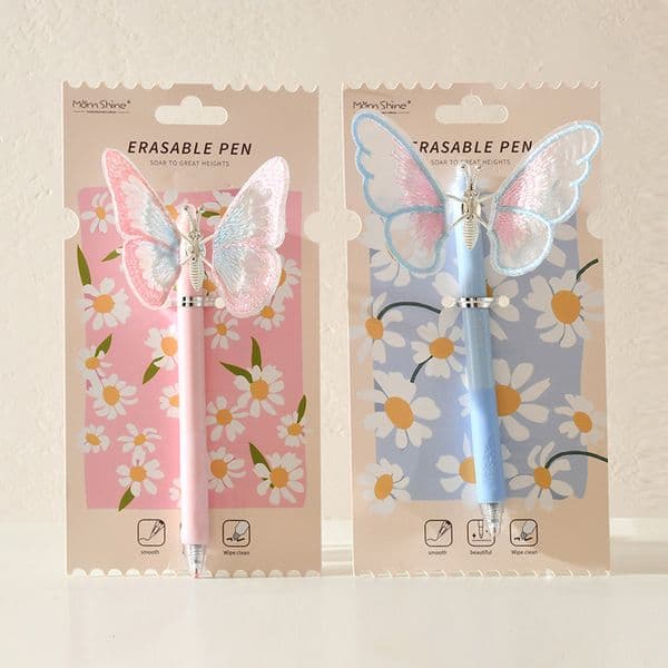 Butterfly Pen, Retractable Gel Erasable Pen, High Aesthetic Stationery Wholesale, Blue Pen