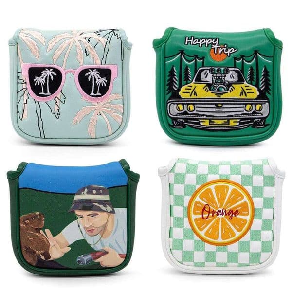 Putter Covers, Elegant Embroidery, Premium Leather for Mallet Headcover with Magnetic Closure, Golf Holiday 26L0528