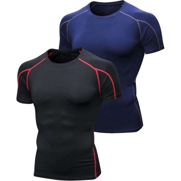 2026 new 2 Pack Short Sleeve Compression Shirts, Gym Tops for Men's Sports T-Shirts Clothing Running Base Layers Top Fitness Athletic Traini