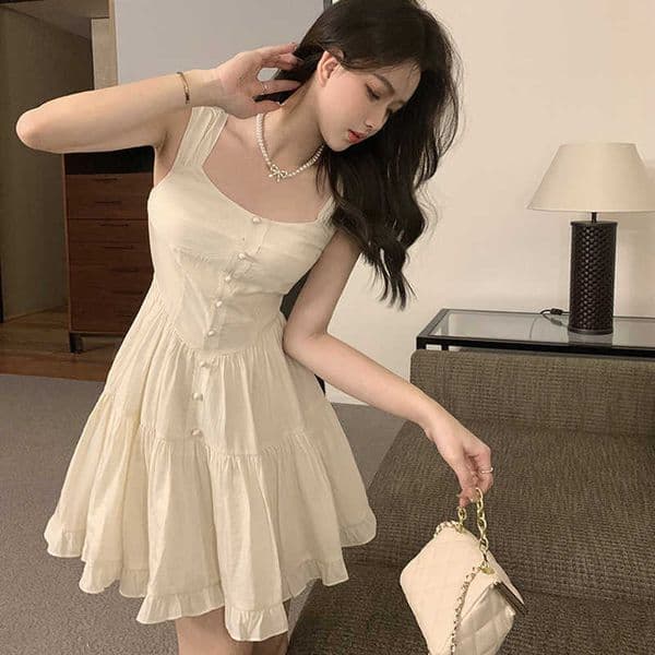 2025 new summer white moonlight temperament sweet and gentle style slim fit slimming solid color dress for women M260528