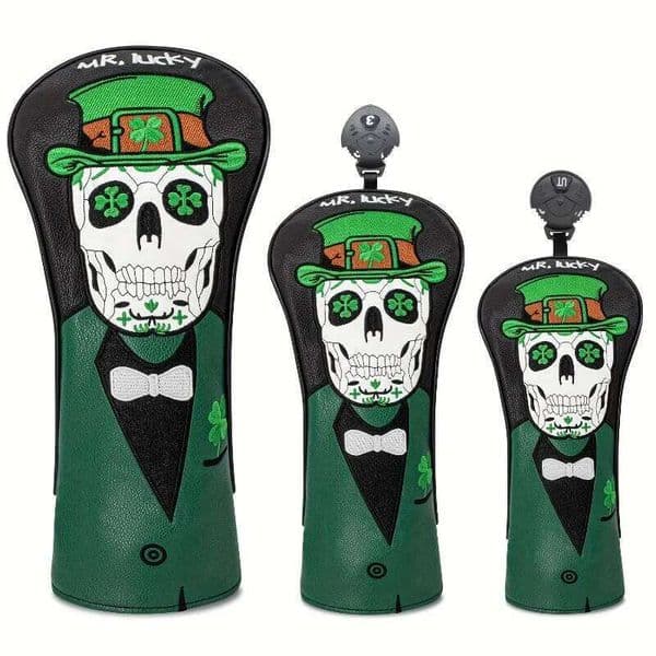 Golf Club Head Cover - Green, with green clover black skull embroidery, Irish design, scratch resistant and durable 26L0528