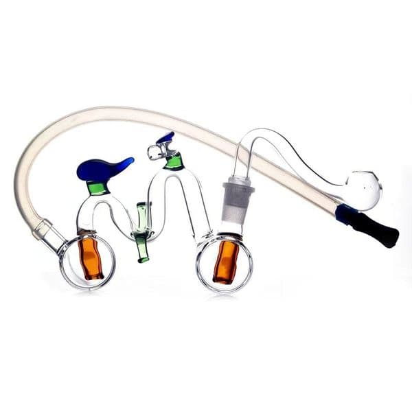 Wholesale Newest Bicycle Shape Hookah Mini Glass Oil Burner Bongs Water bong Pipes with Smoking banger bowl and silicone hose straw