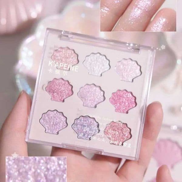 Shell Fairy Pearlescent Eyeshadow Palette Aurora Peach Shimmer Sparkling Sequins Pearl Eyeshadow Highlighter Bright Shiny Makeup M260527