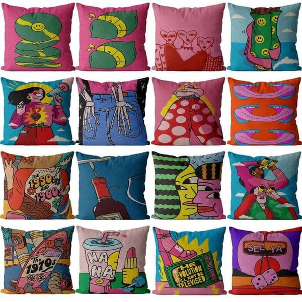 Cartoon fun retro Decorative Case Printing Family Sofa Cushion Cover Hotel Coffee Bar Throw Pillow Covers 26L0526 Pillow Case