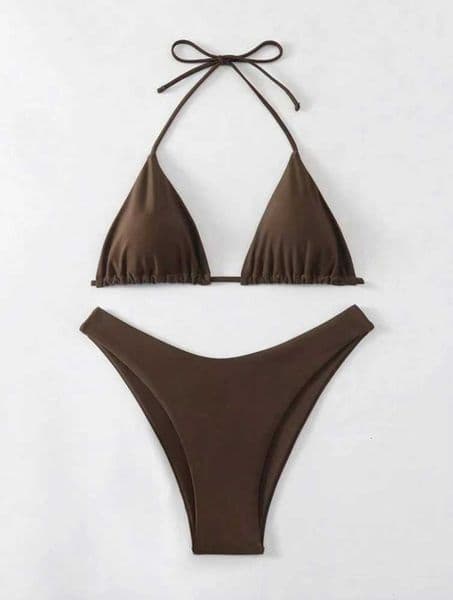 Women Thong Bikini Sexy Solid White/Black/Coffee Halter Swimsuit Lace Up Brazilian Bathing Suit 2025 New Double Fabric Beachwear M260527