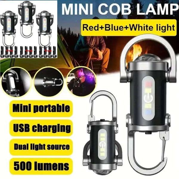 Mini Keychain Flashlight Rechargeable Pocket COB Working Outdoor Hook Emergency Warning Light for Camping Walking Hiking S260527