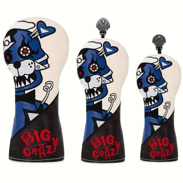 Big Crazy Golf Club Head Cover - Durable Synthetic Scratch-Resistant Design, Embroidered Robot Dog & Number/Name Tag 26L0528