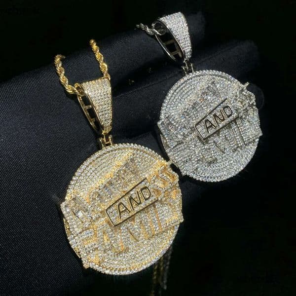 Hip Hop Round Plate Letters Pendant Necklace 5A Zircon Real Gold Plated Jewelry a9