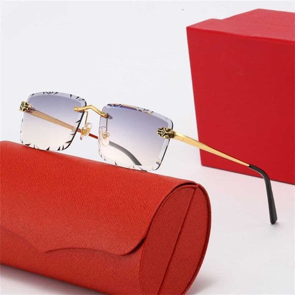 Luxury Brand New Fashion Cut Edge Same Style Copper Leopard Head Frameless Glasses Designer Sunglasses