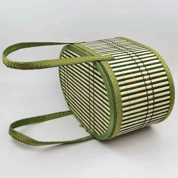 Handheld Elliptical Bamboo Basket Eco-friendly with Lid Bamboo Braided Basket Pastoral Style Sundries Snacks Basket Camping J260528