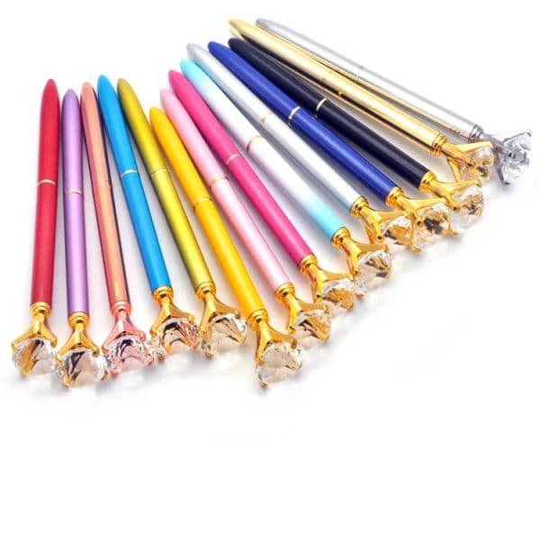Wholesale Big Carat Diamond Crystal Gem Ballpoint Pen Wedding Office Metal Ring Roller Ball Fashion School Supplies Tax Duty Free HJ