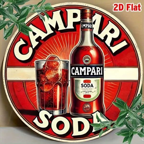 2D Flat 2D FLAT 1pc Round 20x20cm8x8inch Vintage Campari Soda Tin Sign Wall Decor Aluminum Foil Engraving Metal Poster C260529
