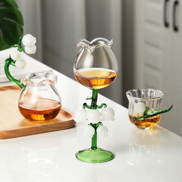 3D Bell Orchid Goblet Glass Spoon Set Wine Glasses Vintage Cocktail Champagne Flower Tea Handmade Water Breakfast Milk Cup 260529