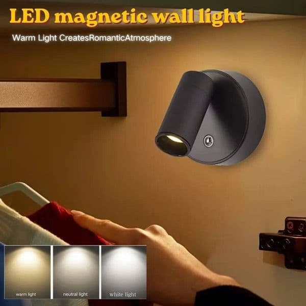 1Pcmagnetic Baseusb Rechargeableledwireless Wall Light With Touch Switchblack And White Magnet Dimmable Bedside Lamp For Reading