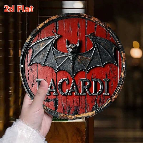 Vintage Bacardi Rum Bat Round Tin Sign Retro Bacardi Rum Distressed 3D Effect Metal Wall Art Rustic Bar Themed Decorative C260529