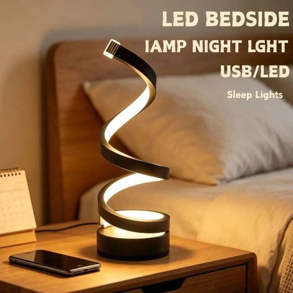 Lamps Living Room,Modern Spiral Dimmable LED Table Lamp, Small Bedside Lamps, Nightstand Lamp For Bedroom Office Home