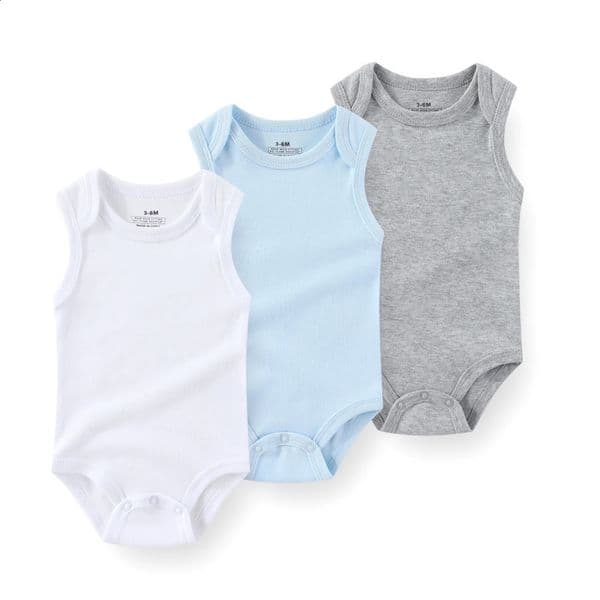 3Pcs Solid Color Boy Girl Clothes 100Cotton Sleeveless Bodysuits Baby Summer Vest Envelope Collar 260529