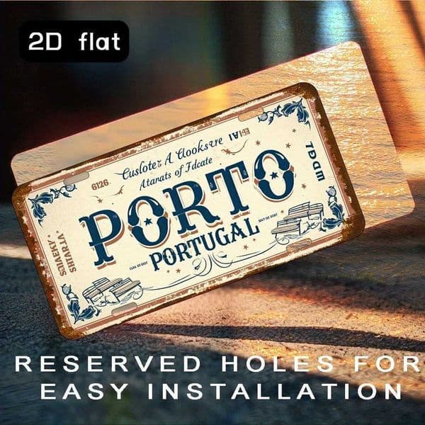 2D Flat1pc Porto Portugal Vintage License Plate Design Metal Sign-Retro European Antique Look Duty Aluminum Wall Decor for Home C260529