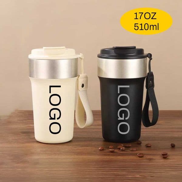 Customizable Wholesale 17oz Stainless Steel Vacuum Insulated Coffee Tumbler with Dual Spout & Fabric Strap Customized Corporate