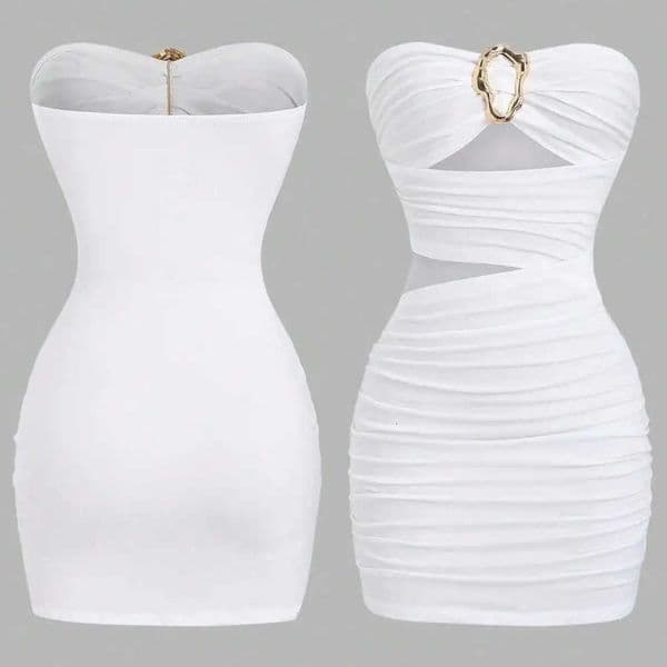 Womens Sexy Slim-Fit Strapless Bustier Mini Dress with Metal Buckle L260528