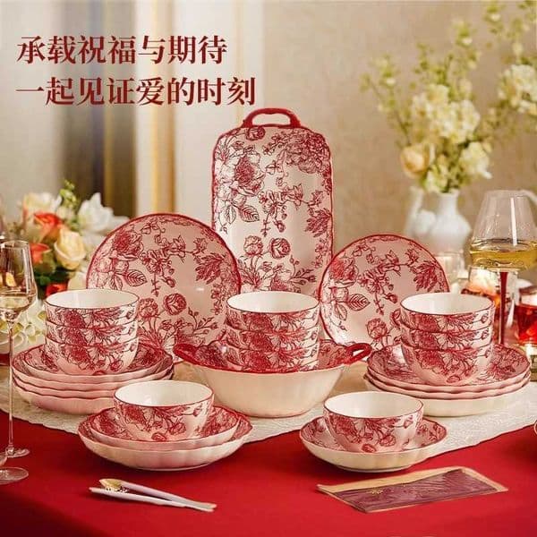 Jingdezhen ceramic tableware set with underglaze decoration home gift box wedding gift ceramic tableware and dishesL260529